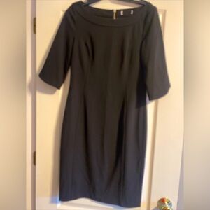 Calvin Klein Dress Black 3/4 Sleeve Stretch Sheath Career~ Holiday Size -6